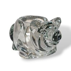 Clear Heavy Glass Pig Figurine Tea Light Candle Holder Trinket Dish 4.5 inch